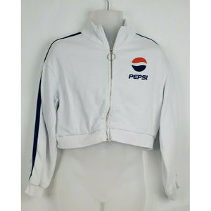 Pepsi Long Sleeve Sweat Shirt Zip Up - "Pepsi" - White - Women's Size Small
